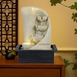 CraftEstate® Premium Tabletop Gold Brown Meditating Buddha Sitting in Cave Style Indoor Front Curtain Waterfall Fountain for Home Decor with LED Light, Speed Controller Pump (CE-MFN-803)-image-6