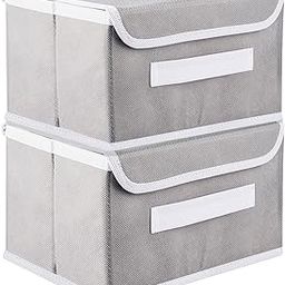 Kuber Industries Foldable Boxes For Storage - (Pack of 2) Multipurpose Storage Organizer For Clothes | Wardrobe | Closet | Toys | Books - Undergarment Organizer Basket With Handle And Lid (Grey)-24