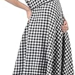 Women Cotton Checkered Midi Maternity Nighty-image-3