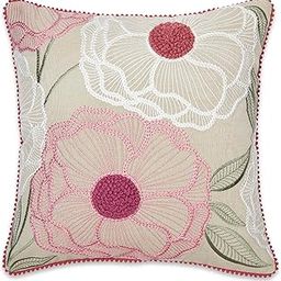 haus & kinder Cotton Decorative Embroidered Cushion Cover | Knitted Chambray Front Throw Pillow Cushion Cover for Sofa Living Room | 16Inch X 16Inch | Outline Floral, 260 TC-image-63