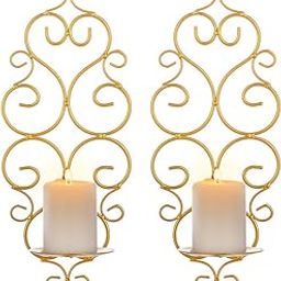 Sziqiqi Iron Wall Candle Sconce Holder Set of 2 Hanging Wall Mounted Pillar Candle Sconces Holder, Wall Sconces Decor for Bedroom Dining Room, Gold-image-88