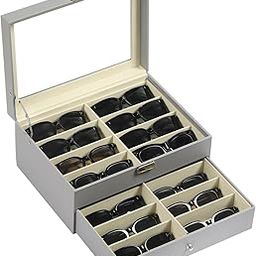 AUTOARK Leather 16 Piece Eyeglasses Storage and Sunglass Glasses Display Drawer Lockable Case Organizer,Grey,AW-165-image-78