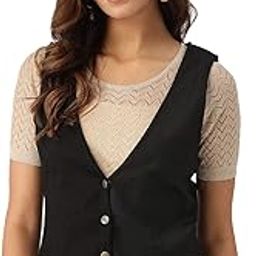 Women Black Solid Lightweight Waistcoat-image-7
