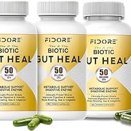 FIDORE® Gut Heal Probiotcs Supplement 50 Billion CFU Capsule with Prebiotics Digestive enzymes and Metabolic support Improves Digestion Stops Acidity & Bloating (Pack of 3 180 Tablets)-image-1