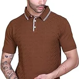 dzant Men's Polo t-Shirts Collar Neck Half Sleeve Summer and semi-Winter Woolen Knitted Cotton Button tee-picture-8