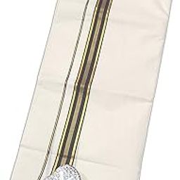 Diwali Special Men's Kuthampully Golden Line Design Premium Cotton Double Dhoti (Off white, Free Size)-48