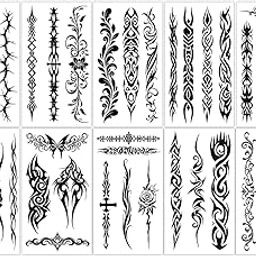 S.A.V.I 10 Sheets Tribal Temporary Tattoo Stickers for Men Women Kids – Black Waterproof Body Art – 12x6.8cm – Safe Non-Toxic – Easy to Apply & Remove – Long Lasting for Arms Back Legs-image-92