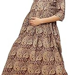 Women Cotton Regular Fit Printed A-Line Flared Maternity Feeding Kurta with Zippers|Maxi Gown Dress |Breastfeeding Dress for Mothers|Feeding Kurti | Maternity Wear-image-1
