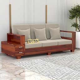 NATRAJ ART & CRAFT Sheesham Wood 3 Seater Sofa Set with 2 Drawer Storage | Wooden Sofa Set Furniture for Living Room Home Office (Honey Finish)-image-14