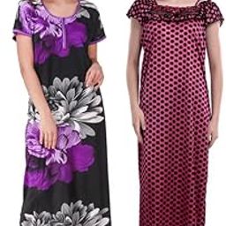 New Satin Designcolor Nightdress Nighty for Women & Girls- Pack of 2-image-46