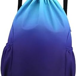 Drawstring Backpack Folding Bag for Outdoor Rugby Ball Cyan Blue-image-87