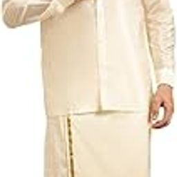 RAMRAJ COTTTON solid full sleeve shirt and adjustable dhoti for men with towel-17