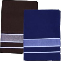 Color Kerala style (Mundus) Dhotis for Men Blue and Brown (Free Size Assorted Veshti (Kaili) Pack of 2-23