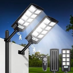 Solar Street Lights Outdoor Waterproof 10000LM 6500K Solar Lighting Dusk to Dawn Motion Sensor Solar Flood Light Remote Control Commercial Area Lighting for Outside Yard Garage Garden, 2 Pack-image-112