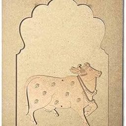 Adikala Mdf Jharokha With Pichwai Cow Left Side face Engraved Design & Square Shaped Base Cutout For DIY Craft-Set Of 2-93