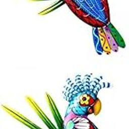 MERISHOPP 2Pieces Metal Parrot Wall Art Decor Sculptures for Outdoor Blue and Red|Home & Garden|Home D?©cor|Figurines-image-1