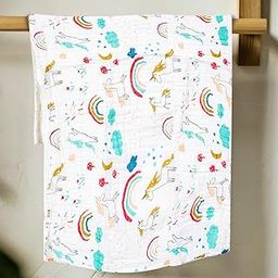BASEEFY Baby Muslin Cotton High Density Bath Towel for Newborns-Extra Soft and 6 Layers Absorbent Swaddle for Toddlers-Natural Smooth Printed Blanket for Infants 55 X 110 CM (Rainbow Horse)-11