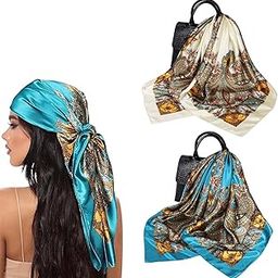 2pcs Scarf for Women Stylish, Stylish Head Scarf for Women, Scarf for Women with Satin Finish & Versatile Styling Ladies Gift(Cream & Blue)-image-56