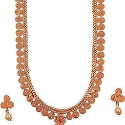 Gold-Plated Traditional | Wedding Necklace Choker Jewellery Set | with Round Design Necklace & Earrings set for Woman & Girl's-image-40