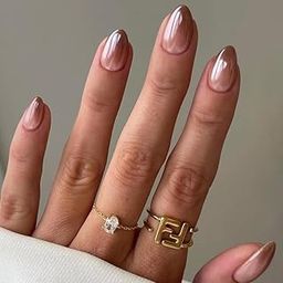 Kriga 24 Reusable Artificial Fake Nail Set| Brown Light Dark Almond Shape Glossy Nails| Lightweight & Long Lasting| Quick Fix For Festivals & Special Occasions-47