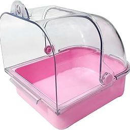 THE STYLE SUTRA Pet Bird Bath Box Hanging Caged Parrot Bathing Tub for Parakeets Small Birds Pink-picture-21