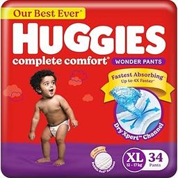 Huggies Complete Comfort Wonder Pants | Pant Style Baby Diapers XL Size, 34 Count | India's Fastest Absorbing Diaper, Patented Dry Xpert Channel, Ideal for 12 to 17 Kgs-25