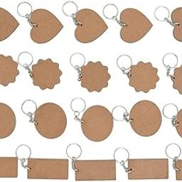 Mdf Plain Multi Shaped Key Chains For Painting Wooden Sheet Craft - Set Of 20-28