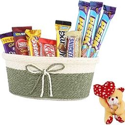 SFU E Com Beautiful Basket With Choco Gift Combo | Valentine Heart Teddy Bear With Chocolate Combo | Valentine Chocolate Hamper | 335-95