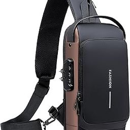 Multifunction Password Anti-Theft Sacgear Backpack Sling Bag Shoulder Crossbody Chest Bag with USB Charging Port Lightweight Casual Daypack for Men - Metallic Black-image-42