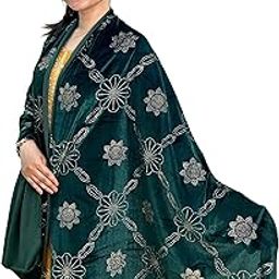 Elegant Dark Embroidered Shawl for Women | Rich Velvet Stole with Golden Floral Designs I Designer Velvet Stole for Ethnic Outfits-image-57