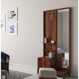 Aasliya™ Solid Sheesham Wood Dressing Table with Mirror and Storage, Wooden Tall Vanity Table, Long Dresser Table with Mirror (Rosewood, Teak Finish)-image-13