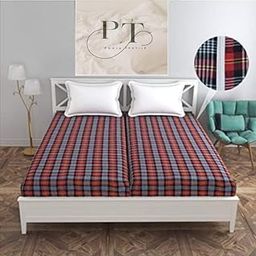 Chinavi Textile Pooja Textile Premium Cotton Mattress Cover – Checked Design, Soft Breathable Fabric, Fitted Style – Double Bed Size – Wrinkle-Free & Washable-image-69