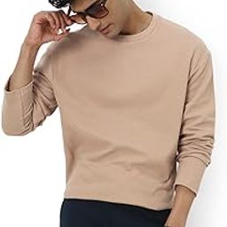 Men's Textured Round Neck Oversized Full Sleeve Cotton T-Shirt-31