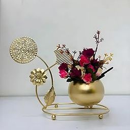 Aj Enterprises Metal Flower Vase Diwali Gift Items For Home Decoration Round Tabletop, Side Table, Living Room, Home Office Decoration, Home Decorative Items, Golden 11 Inches Height-image-74