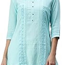 Cotton Blend Stripe Print Embroidered A-Line Tunic-image-41