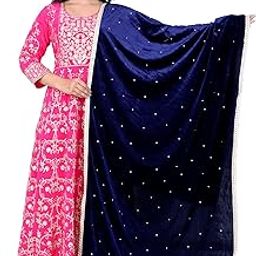 Womens Velvet Dupatta, Blue, Free-image-6