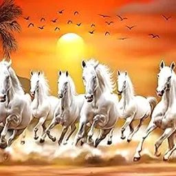 generic Seven White Horses Running Vastu Vinyl Sticker, 12x18 cm, Self-Adhesive Wall Décor Poster, Living Room, Bedroom, Office, Feng Shui Good Luck Symbol, Waterproof, Removable-picture-32
