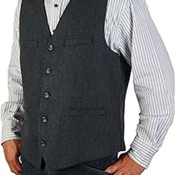 Men's Irish Full Back Herringbone Tweed Wool Blend Vest in 3 Traditional Color Choices (Navy, 2XL)-picture-2