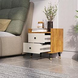 Bniture Bed Side Table for Bedroom with 2-Drawer, Small Side Table Bedside Furniture, Nightstand, End Table with Metal Legs for Bedroom SSS (Giant Wood & Frosty White)-picture-10