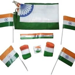 Independence day Decoration Items - 4 small flags,2 bands,Big Flag (75*35),1 badge,Banner and 30 pcs tri colour balloons(Green,Orange,White)-picture-11