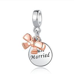 Just Married Bowknot Kissing Couple Charm Compatible with Pandora Charms Bracelets, Metal, No Gemstone-image-61