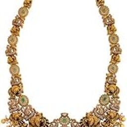 Ruby-Green Gold Plated Ethnic Antique Necklace- 410539-image-48
