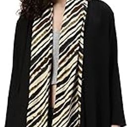 Women's Striped Rayon Shrug for Women Lapel Collar Open Front Full Sleeve Long Length Loose Fit Western Shrug One Piece Casual Party College Office Wearable Fashionable for Ladies (Black)-15