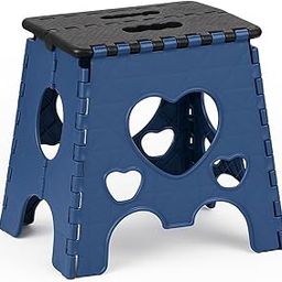12-Inch Plastic Folding Step Stool, Portable and Lightweight, Heart Design, Blue and Black, for Home Kitchen Garden-image-74