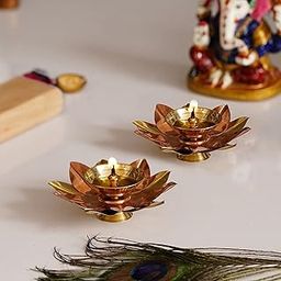eCraftIndia Golden Lotus Flower Shape Decorative Brass Diya for Diwali Pooja (2, Golden Lotus Flower)-image-17