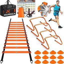 Agility Ladder Speed Training Equipment Set-20ft Agility Ladder,12 Soccer Cones,4 Hurdles, Jump Rope, Running Parachute, Basketball Football Soccer Training Equipment for Kids, Youth, Adults(Orange)-2