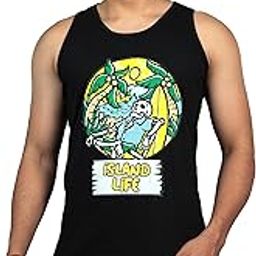 Island Life Printed Gym Vest for Men in Black Color-image-26