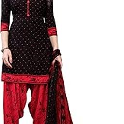 Women's Cotton Dress Material (Artwork Black Red_Free Size)-image-67