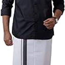 RAMRAJ trending full sleeve shirt with matching fancy border dhoti for men-6