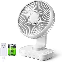 TEKCOOL USB Desk Fan, 4000mAh Rechargeable Battery Operated, Table Fan 4 Speeds, 5inch Mini Portable Fan, with Strong Airflow Quiet Operation, Electricity Display, Easy to Disassemble, Desktop Fan.-64